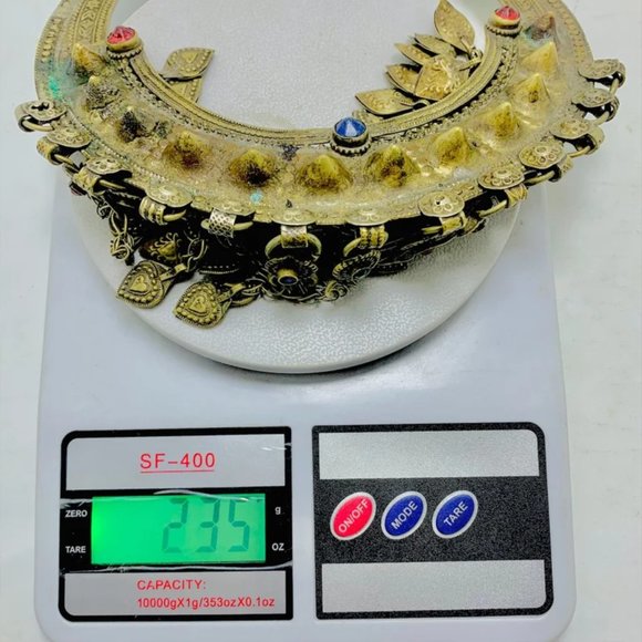 Vintage Turkmen Torque Choker Necklace, Torque Choker Necklace with Dangling - Picture 6 of 6